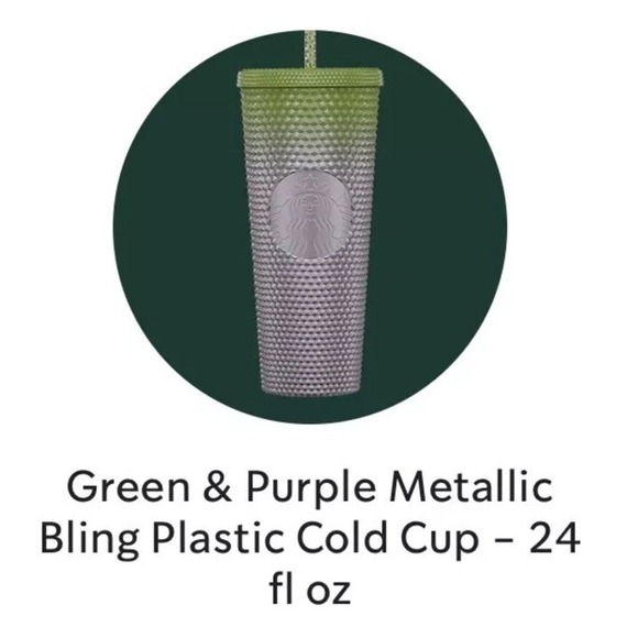 Starbucks Fall 2024 Green & Purple Metallic STUDDED Tumbler Cold Cup 24oz Venti - Picture 3 of 3